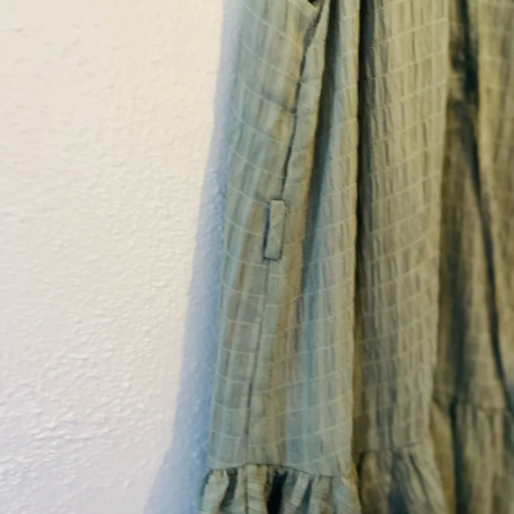 Miou Muse Halter Dress Olive Green Boho Ruffle Short Sleeveless Size L